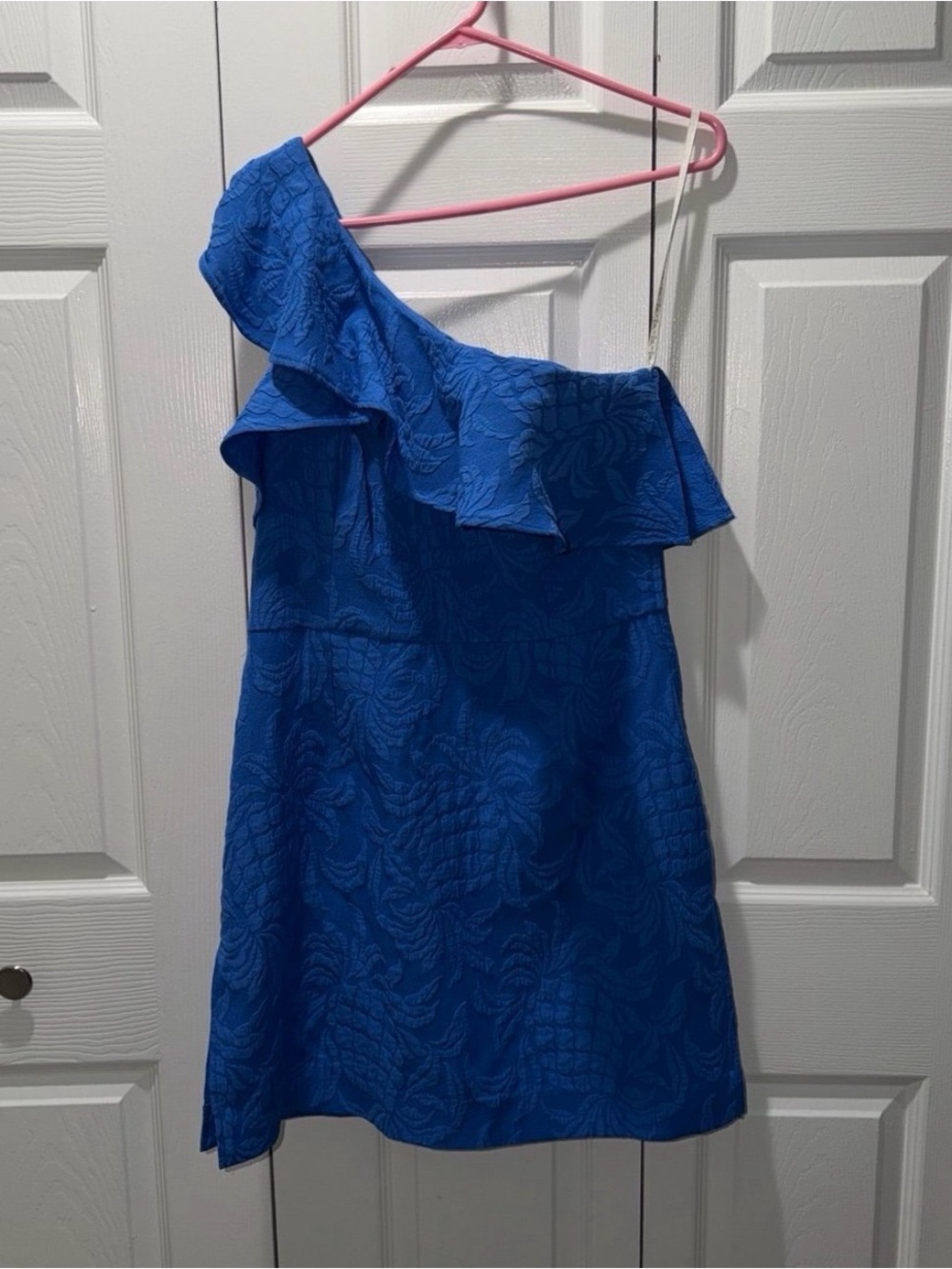 Lilly Pulitzer Size 10 Kipton One-Shoulder Romper Blue Tang Pineapple Jacquard